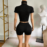 Ensemble 3 pièces pour femme avec bandeau, survêtement streetwear personnalisé, veste zippée à manches courtes, respirant, au-dessus du genou