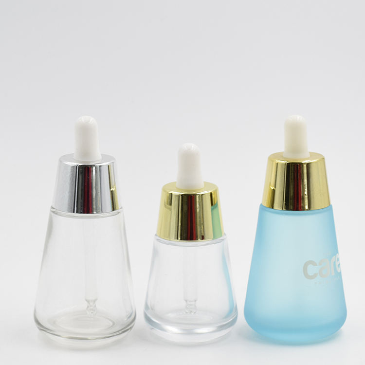 Bottiglia trasparente + contagocce bianco + colletto metallico (argento/oro)