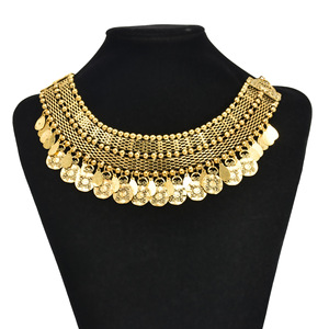 Collana con nappa e monete tribali turche, collana a catena spessa stile bib per gioielli etnici Gypsy Rajasthan, collana con ciondolo a moneta all'ingrosso - Product Image 1