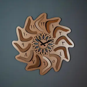 高品质定制独特的3D阿拉伯数字静音时钟墙壁装饰艺术机制金属伊斯兰挂钟