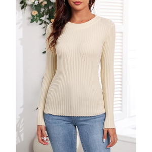 Vente en gros de pulls en tricot pour femmes | Pull à manches longues à col rond de couleur unie | Fabricant de mode OEM automne hiver - Product Image 1