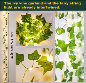 <span class=keywords><strong>Guirlande</strong></span> lumineuse <span class=keywords><strong>LED</strong></span> blanc chaud à piles en fil de cuivre et rotin pour la décoration de table de Noël et de jardin avec couronne de lierre et d'érable - Product Image 2