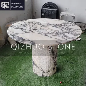 יוקרה מודרנית מגולפת ביד אבן טבעית סגול איטלקי קלקטה ויולה שיש שולחן אוכל עגול