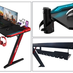 Grande table <span class=keywords><strong>de</strong></span> jeu <span class=keywords><strong>PC</strong></span> professionnelle moderne en forme <span class=keywords><strong>de</strong></span> Z avec porte-gobelet extensible à lumières LED RVB pour <span class=keywords><strong>salle</strong></span> <span class=keywords><strong>de</strong></span> jeu - Product Image 4