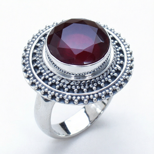 925 Sterling Silver <b>Garnet</b> <b>Ring</b> Round Cut Bezel Set Multi Layer Women Jewelry Statement Band for Gift Party - Product Image 6