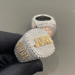 Most Demanded Exclusive <b>Square</b> Shape Design Round Moissanite Diamond Customized Letter Men Hip Hop Ring For Gift at Good Price - Product Image 4