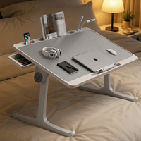 Bureau de lit pliable à angle réglable pour ordinateur portable, support portable avec tiroir pour la maison, le bureau, le jeu, le travail et les études