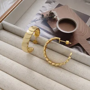 Wholesale Brass Fashion Jewelry Open C Shape Hoop Zircon Earrings 18k Yellow Gold Plated For Women Gift