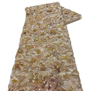 <strong>Heavy</strong> Industry Beaded Antique Embroidery Soft Thin Mesh <strong>Lace</strong> Retro Fishtail Dress Stage Performance Clothing <strong>Fabric</strong> - Product Image 1