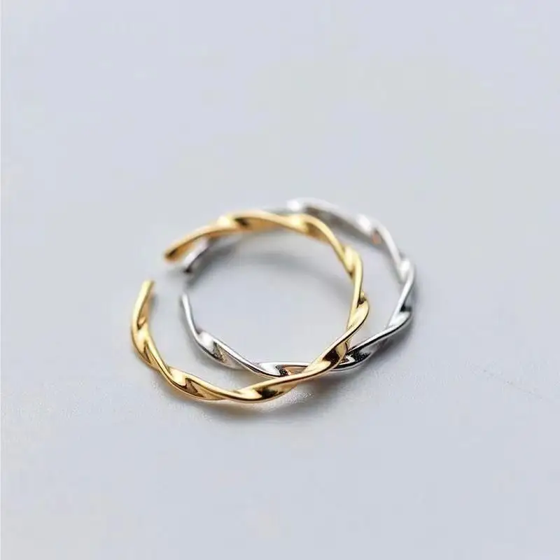 Gold Filled Twist Open Ring Adjustable 925 Sterling Silver Wave Ring