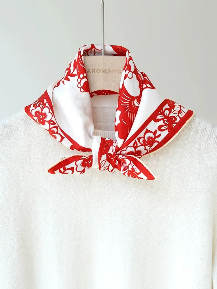 Luxury brand Chinese 100% silk red scarf 70*70 customized square silk scarves floral scarves