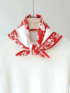 Luxury Brand Chinese 100% Silk Red Scarf 70*70 Customized Square Silk Scarves Floral Scarves