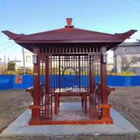 Pavillon chinois en bois massif avec bancs intégrés, gazebo en bois pour la décoration des jardins, des cours et des centres de villégiature