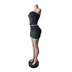 Ensemble deux pièces femme jupe mini en <span class=keywords><strong>jean</strong></span> stretch et <span class=keywords><strong>corset</strong></span> tube en <span class=keywords><strong>jean</strong></span>, collection printemps-été 2026, tenues jupe en <span class=keywords><strong>jean</strong></span> - Product Image 5