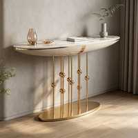 Table console minimaliste moderne de luxe avec plateau en marbre et structure en acier inoxydable pour entrée, couloir ou salon
