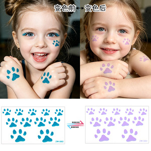 Autocollant de tatouage temporaire en forme de patte de chat, changeant de couleur, sensible à la chaleur, application sur le visage, style animal, impression numérique, film PET - Product Image 4