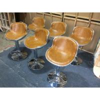 Tabourets de bar en cuir véritable et aluminium, dossier en cuir, pivotants, réglables en hauteur, style vintage
