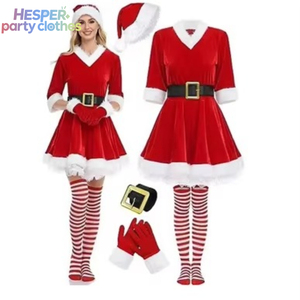 HESPER Santa Claus Costume Christmas Adult Dress With Skirts and Top <b>TV</b> Character Pattern for Parties - Product Image 1