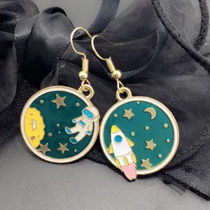 fashion ladies enamel rocket astronaut space charm pendant earrings jewelry handmade designer drop dangling earrings for women