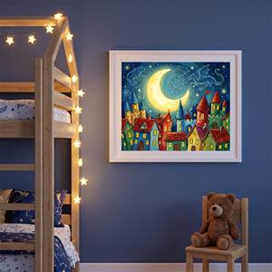 Kit Pittura su Tela Fai da Te con Numeri 40x50cm, Città Fantastica al Chiaro di Luna, Stile Dipinto a Mano, Arte Incorniciata <span class=keywords><strong>per</strong></span> Decorazione Camera Bambini - Product Image 1