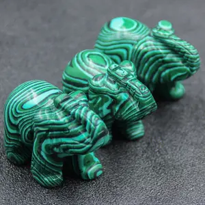 Natural Stone Carving Malachite Elephant Statue Sculpture For Home Decoration Gift Fenshui Items Crafts