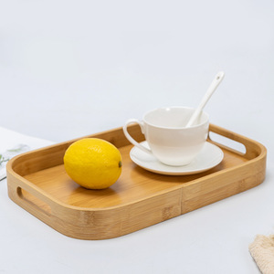 Bamboo Serving <b>Tray</b> Long Rectangular With Rounded Corners For <b>Tea</b> Coffee Hotel Use Solid Color Natural Wood Finish - Product Image 3