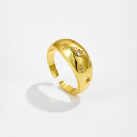 VEWANT Direct usine Bague dôme étoile réglable en cuivre blanc plaqué or 18K et rhodium avec zircone cubique, Bijoux en gros pour marques