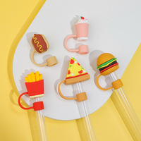 Couvre-pailles absorbants à thème alimentaire, best-sellers, en PVC 3D, design de dessin animé en gel souple, anti-poussière, pour hamburger et frites