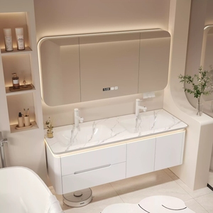 New smart <b>white</b> hot-bent integrated basin bathroom <b>cabinet</b> double countertop hanging <b>storage</b> mirror <b>cabinet</b> - Product Image 3