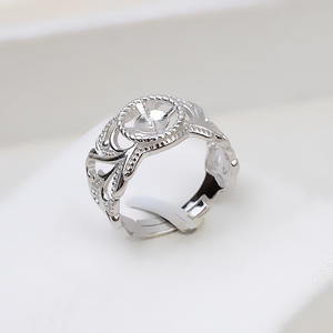 Anneau ouvert en dentelle en argent S925 fait à la main par Wenchi, accessoires de bijoux DIY pour femmes, avec support pour perle de 8-9 mm, anneaux de jonction plaqués or 1458 - Product Image 2