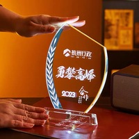 Trophée personnalisé en cristal en forme d'octogone, de diamant rond, avec base lumineuse multicolore MH-NJ0956