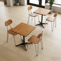 Meubles de restaurant de style moderne, tables sur mesure, avec bords inclinés sur les bords du plateau en contreplaqué