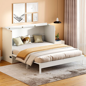 Queen Size Modern <b>Convertible</b> Murphy <b>Bed</b> with Adjustable Features Pine Wood Construction Large Drawers 5-Year Warranty - Product Image 1