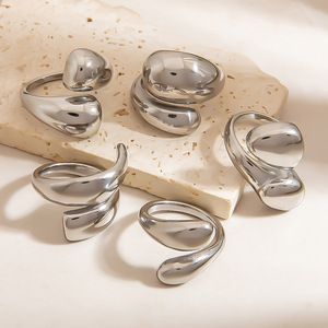 Geometric Stainless Steel <b>Ring</b> Irregular Ellipse Shape Unisex Daily Wear Jewelry - Product Image 2