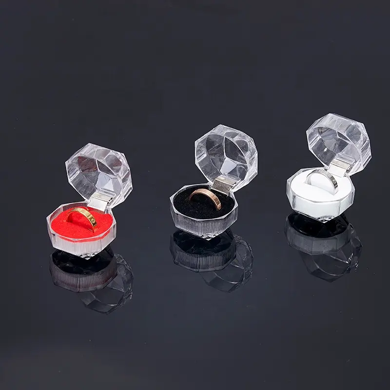 Espositore per anelli di gioielli con guscio trasparente in plastica acrilica trasparente per negozio di custodie trasparenti