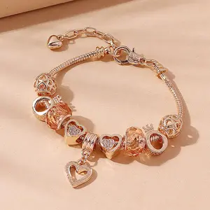 European And American Drop Oil Rose Peach Heart Beaded Swan Lantern Bracelet