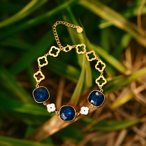 Fashion Chain <b>Bracelet</b> Gold Plated 316L Stainless Steel Blue <b>Crystal</b> Link Design Women's Jewelry - Product Image 3