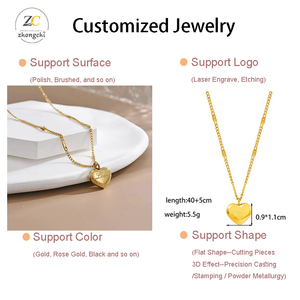 Collana Personalizzata Impermeabile in Acciaio Inox Placcato Oro 18k, Nuovo Design con Ciondolo a Cuore, Gioiello <span class=keywords><strong>Regalo</strong></span> per Coppie - Product Image 3