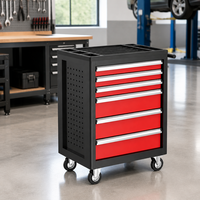 Armoire à outils mobile à 6 tiroirs avec plateau supérieur à lattes et panneau latéral perforé, coffre verrouillable pour garage