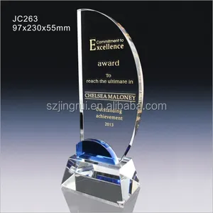 Personalizado logotipo Personal único 3D grabado láser azul K9 claro trofeo de cristal placa con azul para el premio