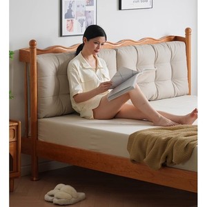 Cama doble de madera maciza Hongyang Xiaoye Windsor, con cabecero suave de madera de cerezo, tipo plataforma, para dormitorio, adultos y personas mayores. - Product Image 1