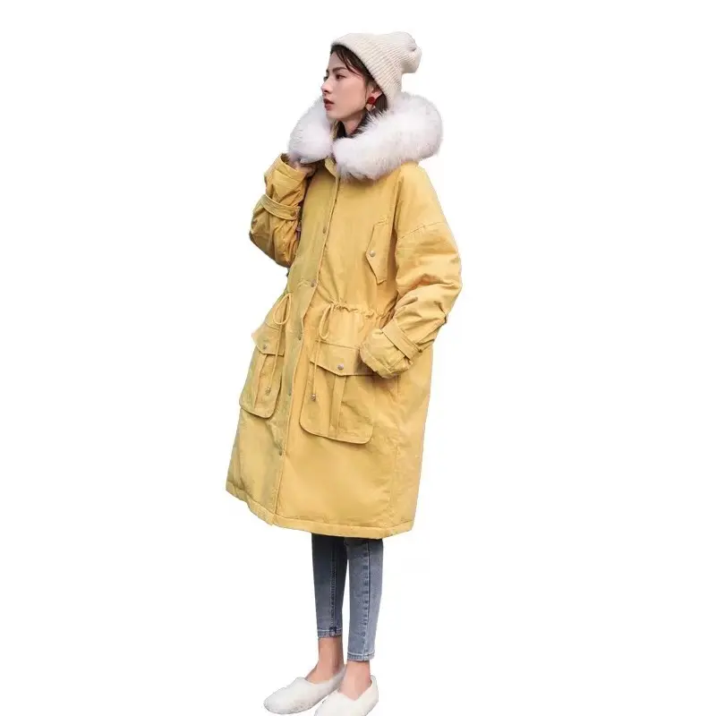 Las mujeres Jassen de pato abajo chaqueta mujer capucha larga de piel de invierno vestido de abrigo para las mujeres