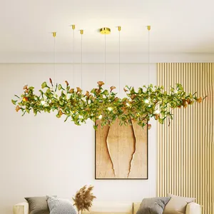Eigentijdse Stijl Indoor Trapdecoratie Villa Home Restaurant Groen Gouden Ginkgo Bladglas Led Kroonluchter Licht