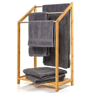 Estante Clásico de Bambú para Toallas, Soporte de Almacenamiento Independiente, Toallero de Bambú para Baño - Product Image 4