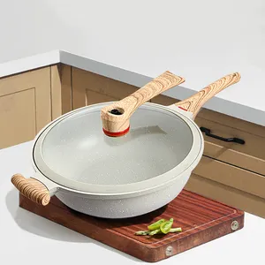 Nuovo arrivo in alluminio pressofirmato 2-in-1 micropressione Wok Pan non aderente padella con coperchio verticale a Micro pressione