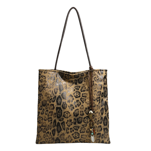 Sac fourre-tout en PU imprimé léopard avec chaîne décorative, style bohème, ouverture supérieure, sac pour femme à usage quotidien, léger, sac pour ordinateur portable - Product Image 3