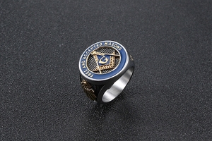 Punk Masonic Biker <strong>Rings</strong> Blue Free and Accepted <strong>Masons</strong> Men's Stainless Steel <strong>Ring</strong> - Product Image 6