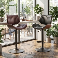 Chaise de bar moderne américaine en cuir, pivotante et réglable en hauteur, avec dossier, base sur pied, pour bar à domicile, salle à manger, salon