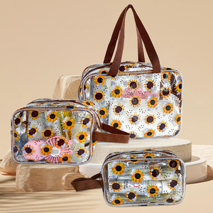 Sản phẩm mới 2025 hướng dương in công suất lớn trang điểm Organizer PVC mỹ phẩm túi hình chữ nhật mỹ phẩm Túi với dây kéo nhựa - Product Image 4