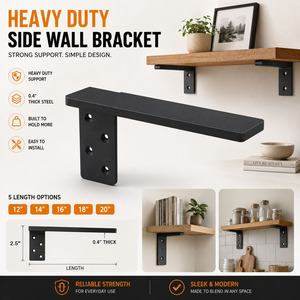 Support mural industriel en métal noir robuste, thermolaqué, pour <span class=keywords><strong>étagère</strong></span>s ouvertes rustiques - Product Image 1